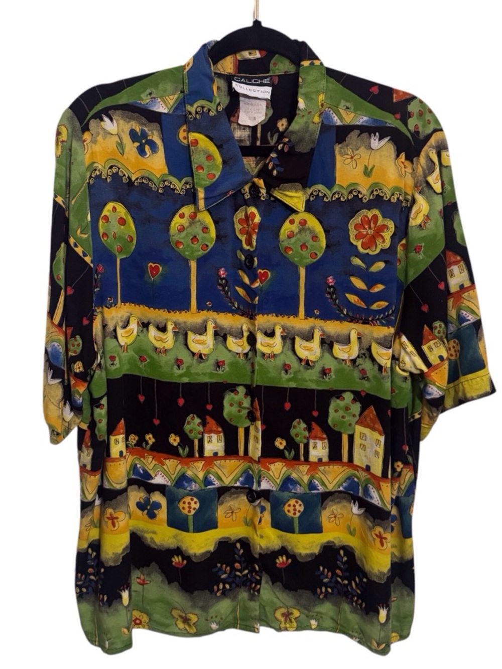 Vintage Caliche Collection Size Large Cottagecore Duck Tree Top Button Up Whimsy